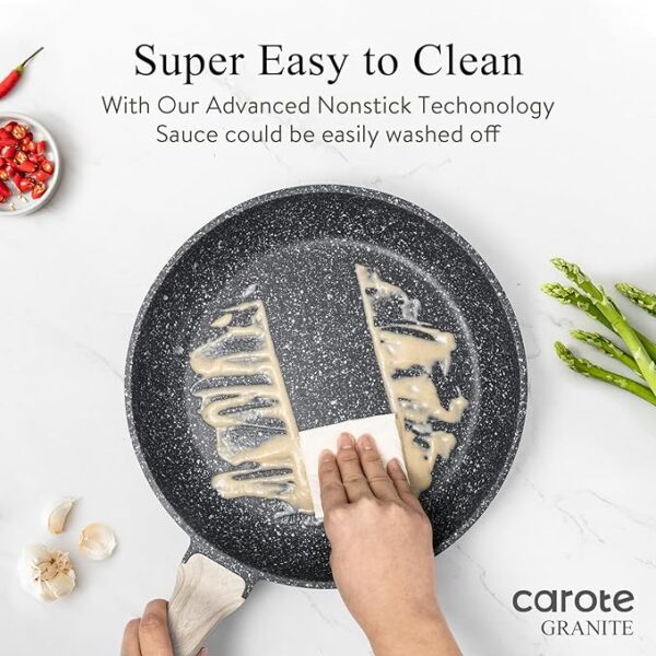 CAROTE 21pcs Pots and Pans Set Nonstick, Cookware Set Black Granite Induction Kitchen Cooking Set w/Frying Pans & Saucepans(PFOS, PFOA Free) - Image 5