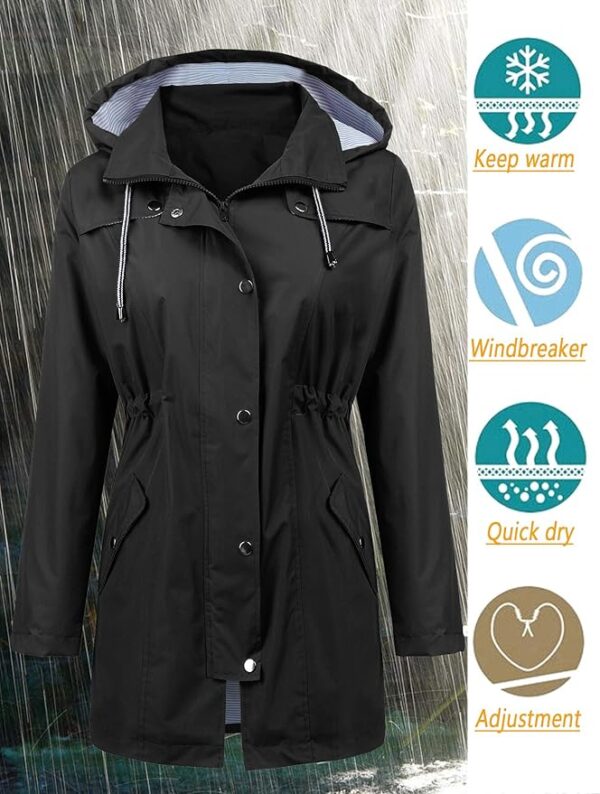 LOMON Raincoat Women Waterproof Long Hooded Trench Coats Lined Windbreaker Travel Jacket S-XXL - Image 3