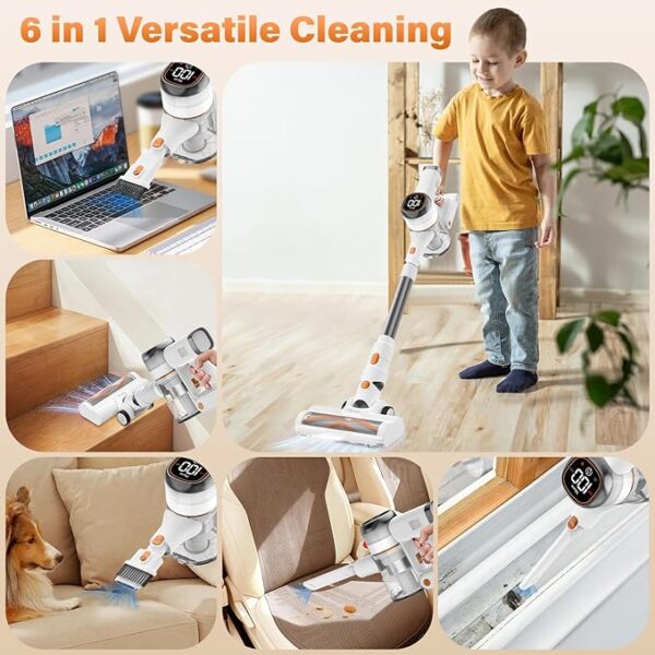 Tikom Cordless Vacuum Cleaner for Home, 40000Pa/450W Stick Vacuum with LED Touch Screen, Charging Wall Dock, Anti-Tangle, Lightweight Handheld Vacuum for Pet Hair, Hard Floor, Carpet (V500) - Image 4