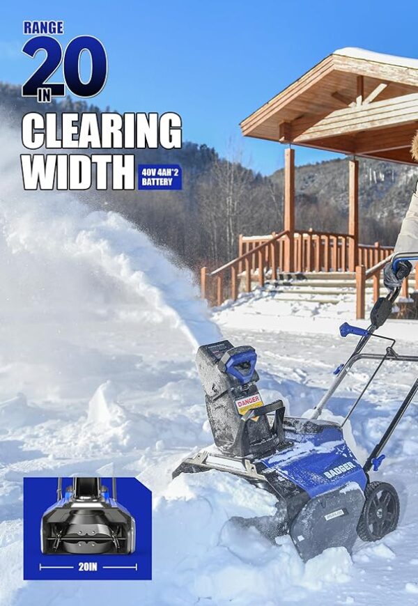 Snow Blower Cordless 40V Electric Brushless with LED 2Pcs 40V 4.0Ah Battery Longer Running Time for Wet Snow and Heavy Snow - Image 6