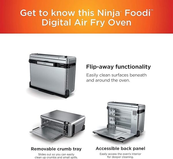 Ninja SP101 Digital Air Fry Countertop Oven with 8-in-1 Functionality, Flip Up & Away Capability for Storage Space, with Air Fry Basket, Wire Rack & Crumb Tray, Silver - Image 5