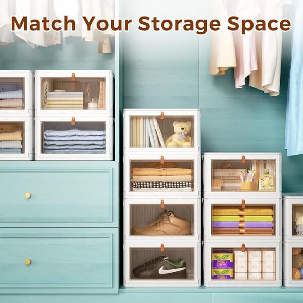4 Tier Stackable Plastic Storage Bins with Lid and Wheels - 23 QT Closet Organizers and Storage, Foldable Storage Containers, Organization and Storage Boxes for Craft, Home, Pantry, Office, Dorm - Image 4