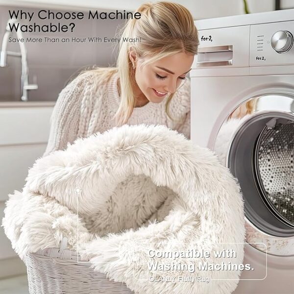 OLANLY 5x8 Machine Washable Large Area Rugs for Living Room, Bedroom, Soft Fluffy Shaggy Bedside Rug, Indoor Floor Carpet for Kids Girls and Boys, Dorms, Nursery, Home Decor Aesthetic, Ivory - Image 4