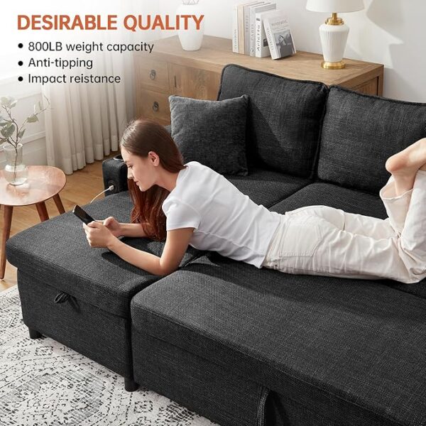 DURASPACE Sofa Bed, Sleeper Sofa Couch with Pullout Bed for Living Room, L Shaped Couch with Storage Chaise, USB, Cup Holder (Dark Gray) - Image 6