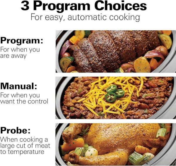 Hamilton Beach Portable 6 Quart Digital Programmable Slow Cooker Lock, Dishwasher Safe Crock & Lid, Set & Forget, Stainless Steel - Image 3