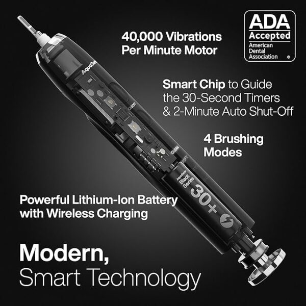 Aquasonic Black Series Ultra Whitening Toothbrush – ADA Accepted Electric Toothbrush- 8 Brush Heads & Travel Case – 40,000 VPM Electric Motor & Wireless Charging - 4 Modes w Smart Timer - Image 2