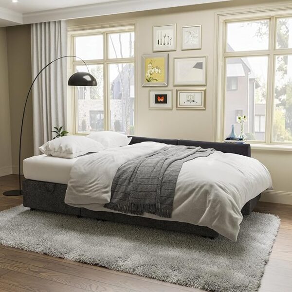 VanAcc Sleeper Sofa, Sofa Bed- 2 in 1 Pull Out Couch Bed with Storage Chaise for Living Room, Sofa Sleeper with Pull Out Bed, Grey Linen Couch - Image 5