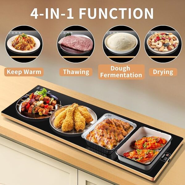 Extra Long 40”x12” - Electric Warming Tray，Home & Commercial Food Warmer with Thermostat and Full Surface Heating，Food Warming Mat for Parties Buffet，Gatherings，Gold Edge Handles Warming Mat for Food - Image 6