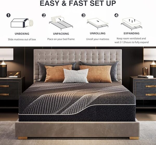 Queen Mattress 14 Inch Charcoal Memory Foam Mattress in a Box, CertiPUR-US Certified, Fiberglass Free, Gel Double Mattress, Made in USA, 80" × 60" × 14", Medium - Image 3