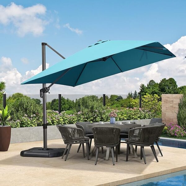 PURPLE LEAF 10 Feet Patio Umbrella Outdoor Cantilever Square Umbrella Aluminum Offset Umbrella with 360-degree Rotation for Garden Deck Pool Patio Turquoise Blue