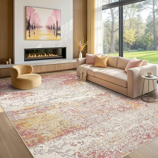 Area Rug Living Room Rugs - 10x14 Washable Large Soft Indoor Neutral Modern Abstract Low Pile Rug Carpet for Bedroom Dining Room Farmhouse Home Office - Colorful - Image 4