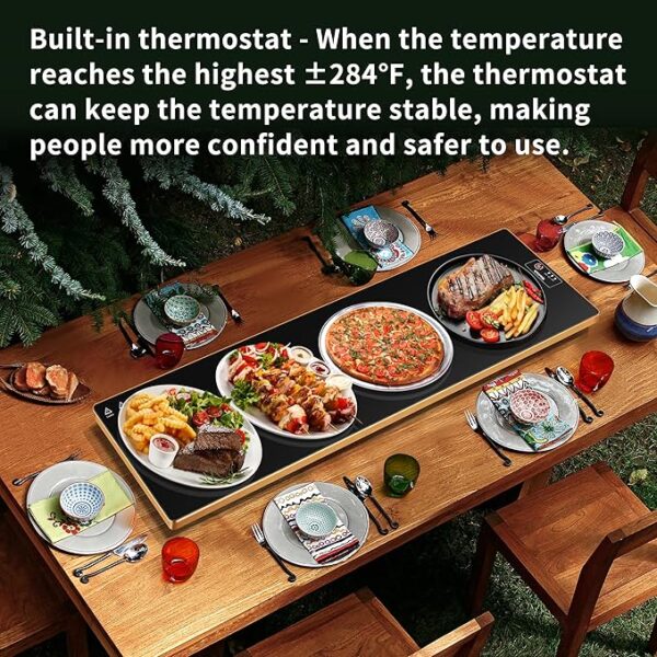Extra Long 40”x12” - Electric Warming Tray，Home & Commercial Food Warmer with Thermostat and Full Surface Heating，Food Warming Mat for Parties Buffet，Gatherings，Gold Edge Handles Warming Mat for Food - Image 3