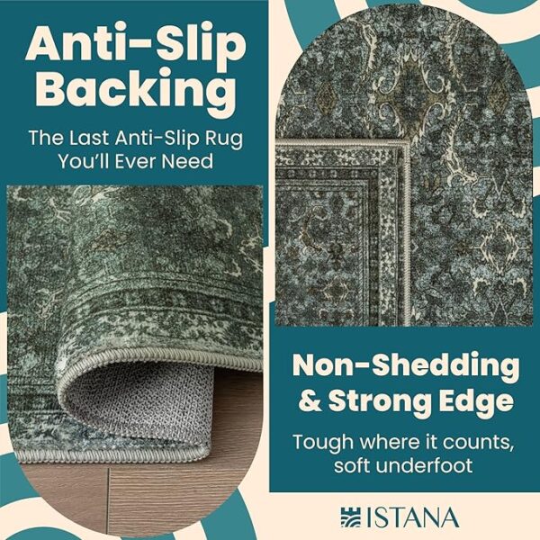 Istana Living Room Rug 10x14 - Dark Green 10 x 14 Area Rug - Foldable Machine Washable Area Rugs 10x14 - Stylish 10x14 Area Rugs Boho - Stain Resistant Washable Rug 10x14 - Image 5