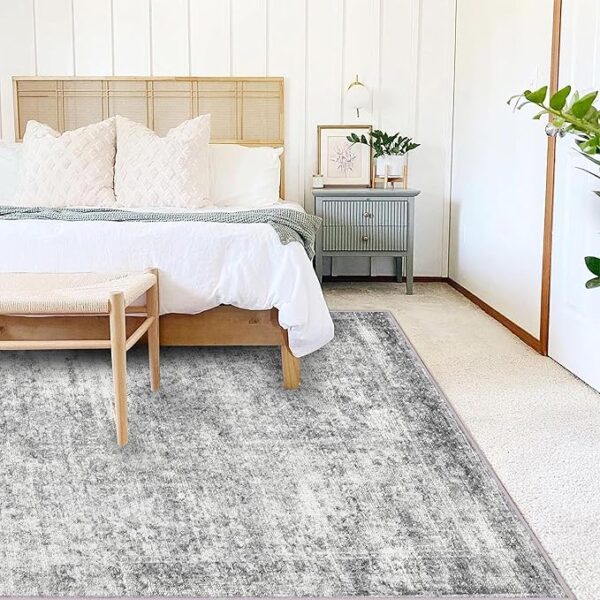 Area Rug 8x10 Washable Rug Gray Vintage Traditional Mat Distressed Indoor Foldable Thin Retro Accent Floral Non Slip Carpet Living Room Dining Room Office - Image 4