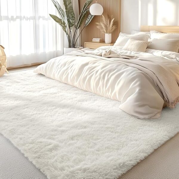 OLANLY 5x8 Machine Washable Large Area Rugs for Living Room, Bedroom, Soft Fluffy Shaggy Bedside Rug, Indoor Floor Carpet for Kids Girls and Boys, Dorms, Nursery, Home Decor Aesthetic, Ivory - Image 3
