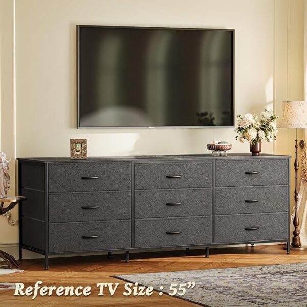 Huuger 63 Inch Dresser for Bedroom, Dresser for Closet with 9 Drawers, Large TV Stand for 55, 65, 70 Inch TV, Entertainment Center with Storage, Wide Long Dresser, Black - Image 5