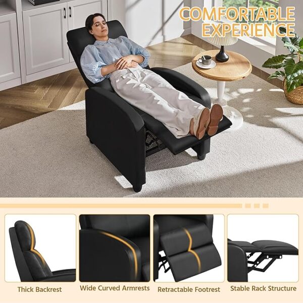 Yaheetech Recliner Chair PU Leather Recliner Sofa Home Theater Seating with Lumbar Support Overstuffed High-Density Sponge Push Back Recliners Armchair for Living Room - Image 3
