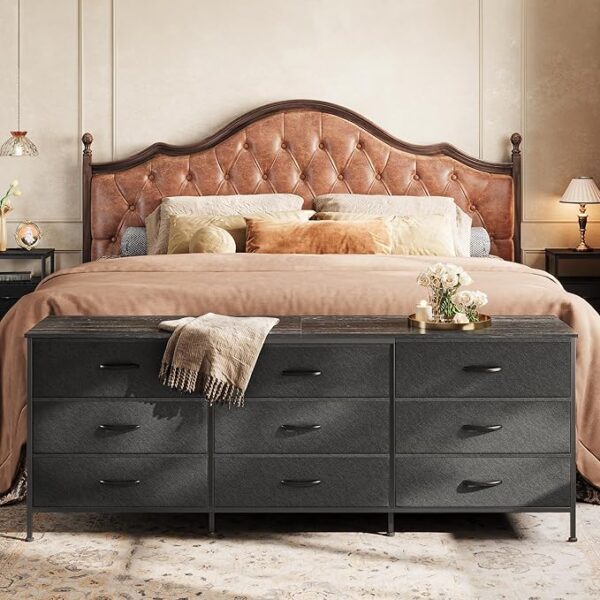 Huuger 63 Inch Dresser for Bedroom, Dresser for Closet with 9 Drawers, Large TV Stand for 55, 65, 70 Inch TV, Entertainment Center with Storage, Wide Long Dresser, Black - Image 3