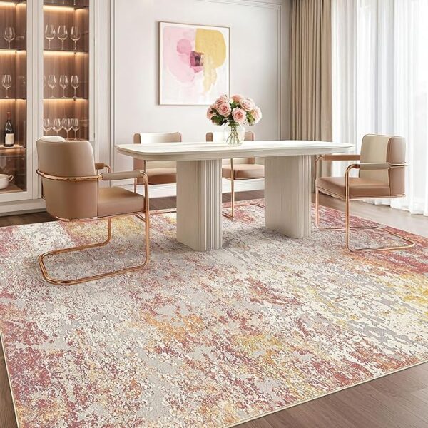 Area Rug Living Room Rugs - 10x14 Washable Large Soft Indoor Neutral Modern Abstract Low Pile Rug Carpet for Bedroom Dining Room Farmhouse Home Office - Colorful - Image 3