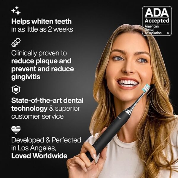 Aquasonic Black Series Ultra Whitening Toothbrush – ADA Accepted Electric Toothbrush- 8 Brush Heads & Travel Case – 40,000 VPM Electric Motor & Wireless Charging - 4 Modes w Smart Timer - Image 4