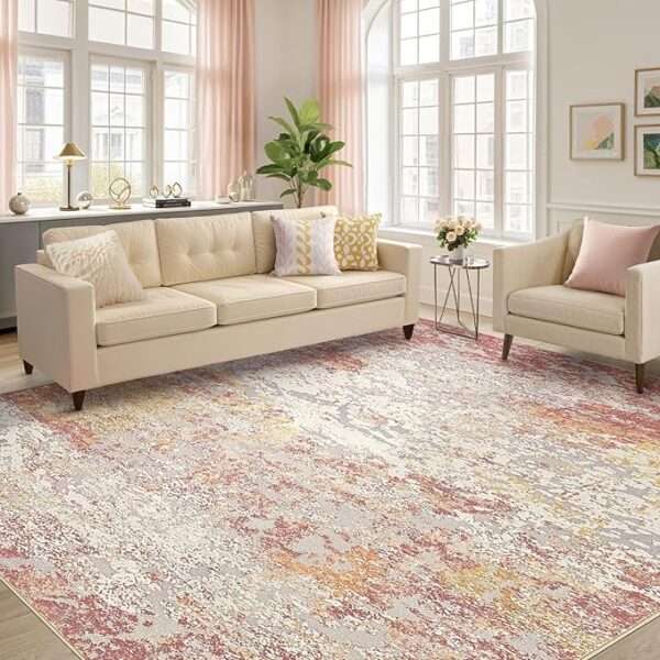 Area Rug Living Room Rugs - 10x14 Washable Large Soft Indoor Neutral Modern Abstract Low Pile Rug Carpet for Bedroom Dining Room Farmhouse Home Office - Colorful