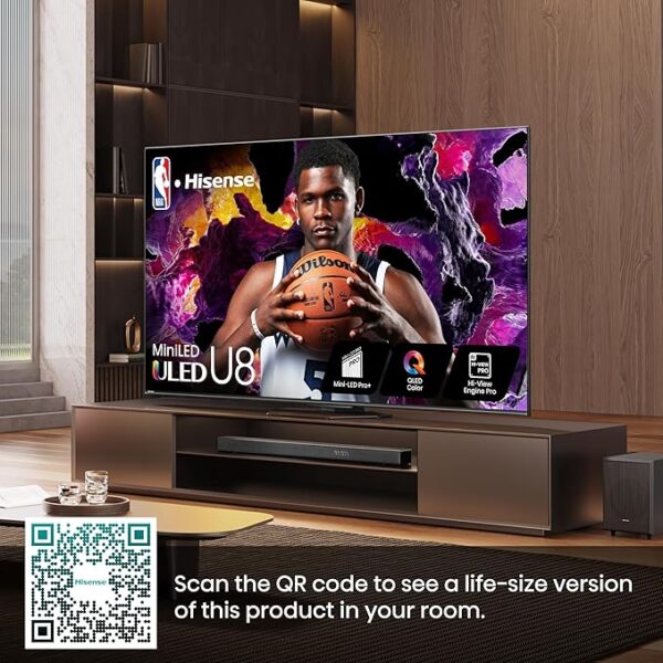 Hisense U8 Series 65U8N 65-Inch ULED 4K Smart TV | Mini-LED Pro | QLED | 3000 Nits | 144Hz | Motion Rate 480 | Dolby Vision IQ · Atmos | Full Array Local Dimming | 2.1.2 Ch Surround Sound | Google TV - Image 3
