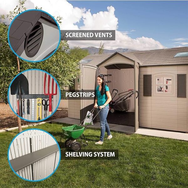 Lifetime 60079 Outdoor Storage Dual Entry Shed, 15 x 8 ft, Desert Sand - Image 6