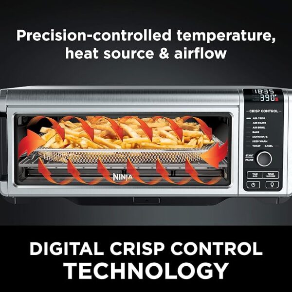 Ninja SP101 Digital Air Fry Countertop Oven with 8-in-1 Functionality, Flip Up & Away Capability for Storage Space, with Air Fry Basket, Wire Rack & Crumb Tray, Silver - Image 2