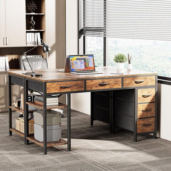 Huuger Computer Desk with 6 Drawers, 47 Inch Office Desk with Shelves, Reversible Gaming Desk, Corner Desk with Storage, Work Desk for Home Office, Study, Living Room, Rustic Brown - Image 6