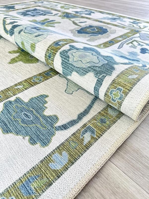 Green Oushak Rug, Modern, Vintage, Turkish, Eclectic, Floral, Pastel, Washable, Large Area Rugs for Living Room, Dining, Bedroom, Girls, Boys, 7'5"x9'8" - Image 4