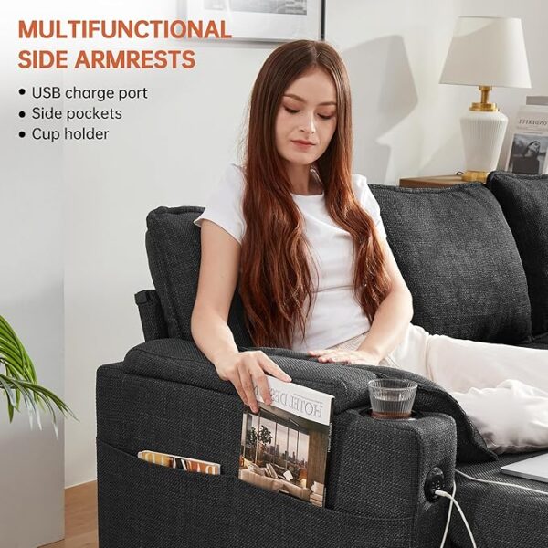DURASPACE Sofa Bed, Sleeper Sofa Couch with Pullout Bed for Living Room, L Shaped Couch with Storage Chaise, USB, Cup Holder (Dark Gray) - Image 4
