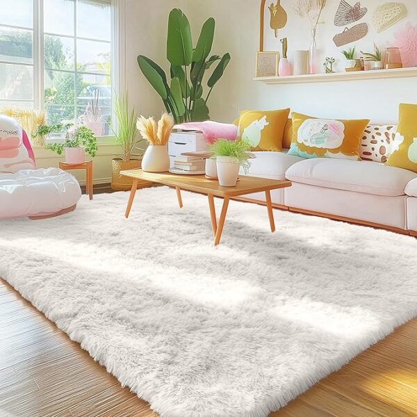 OLANLY 5x8 Machine Washable Large Area Rugs for Living Room, Bedroom, Soft Fluffy Shaggy Bedside Rug, Indoor Floor Carpet for Kids Girls and Boys, Dorms, Nursery, Home Decor Aesthetic, Ivory - Image 2