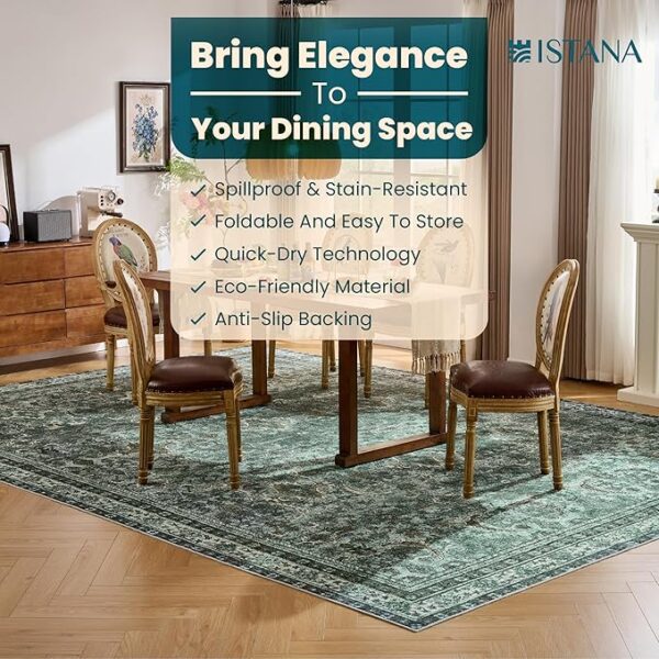 Istana Living Room Rug 10x14 - Dark Green 10 x 14 Area Rug - Foldable Machine Washable Area Rugs 10x14 - Stylish 10x14 Area Rugs Boho - Stain Resistant Washable Rug 10x14 - Image 6