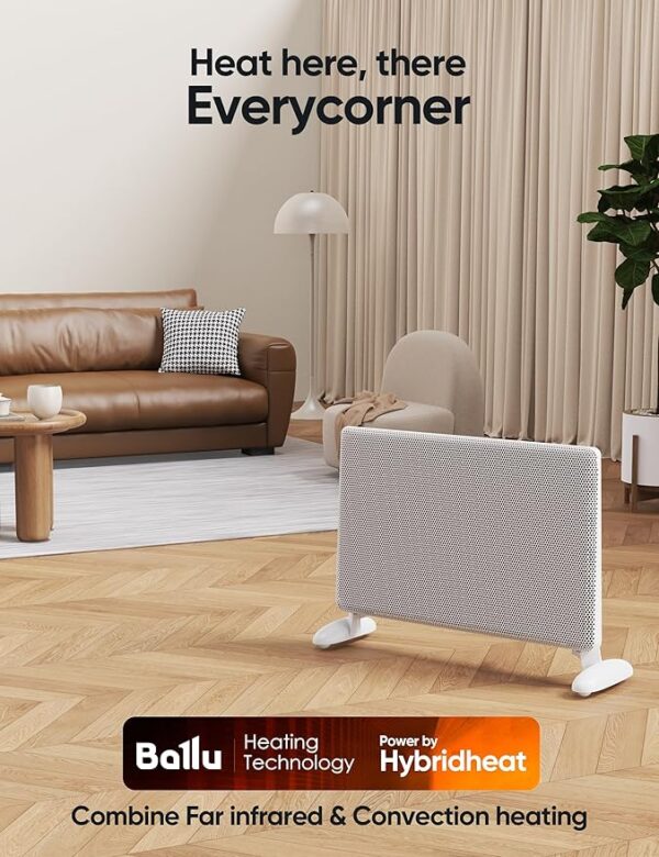 Ballu Mica Infrared Space Heater Indoor Use,1500W Electric Panel Heater with Program Thermostat,Wifi App Control,Portable Stand Wall Mount Room Heater for Large Room Energy Efficient,Work with Alexa - Image 4