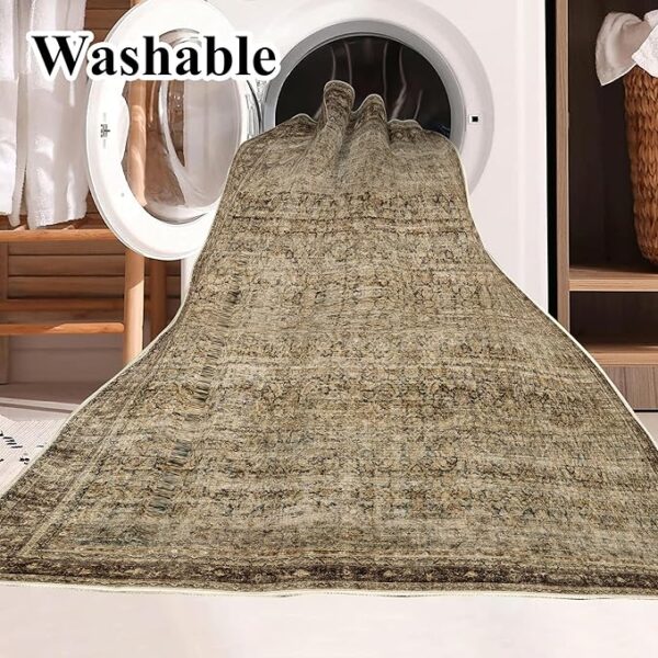 Area Rug 8x10 Washable Rug Brown Vintage Traditional Mat Distressed Indoor Foldable Thin Retro Accent Floral Non Slip Carpet Living Room Dining Room Office - Image 6