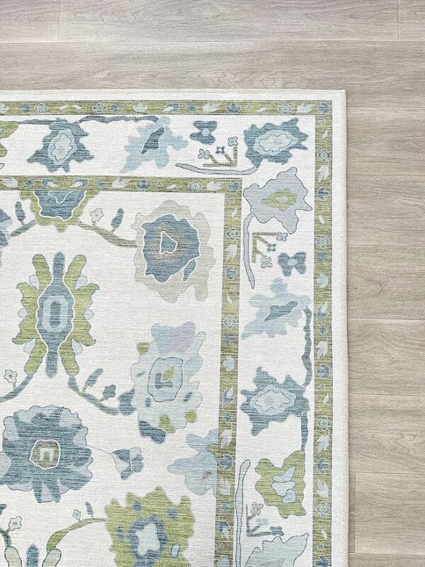 Green Oushak Rug, Modern, Vintage, Turkish, Eclectic, Floral, Pastel, Washable, Large Area Rugs for Living Room, Dining, Bedroom, Girls, Boys, 7'5"x9'8" - Image 2