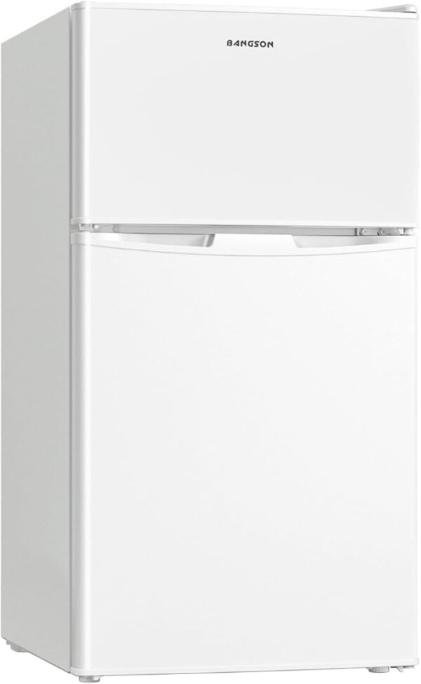 BANGSON Mini Fridge with Freezer, 2 Door Small Refrigerator with Freezer, Mini Fridge for Bedroom, 3.2 CU.FT, For Home, Office, Dorm, Garage or RV, (White)
