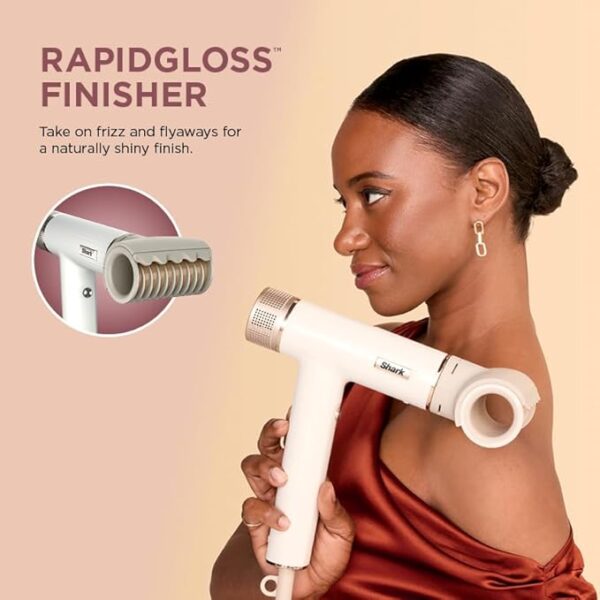 Shark Hair Dryer SpeedStyle RapidGloss Finisher and High-Velocity Dryer, Ionic Hair Blow Dryer with IQ Speed Styling and Drying Suite, No Heat Damage, Best for Curly and Coily Hair, Silk, HD332 - Image 2