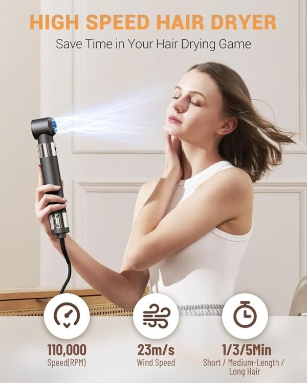 Hair Dryer Brush 6 in 1 Professional Hot Air Styler, 110,000 RPM High-Speed Negative Ionic Hair Dryer, Auto Wrap Curler Frizz-Free Blow Dryer Brush for Curling Volumizing Straightening Styling - Image 6