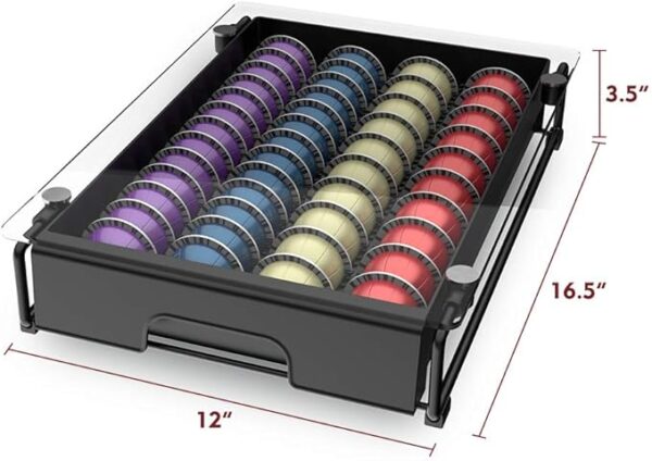EVERIE Crystal Tempered Glass Organizer Drawer Holder Compatible with Nespresso Vertuo Capsules, Compatible with 40 Big or 52 Small Vertuoline Pods, 12'' Wide by 15.6'' Deep by 3.5'' High - Image 6