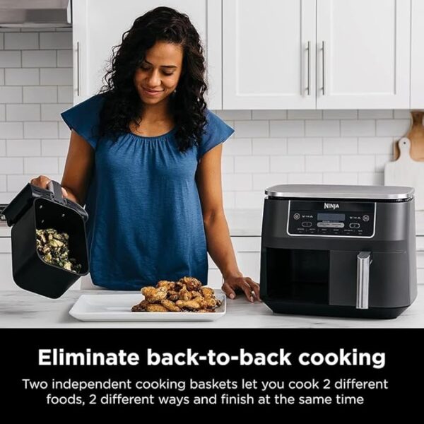 Ninja DZ201 Foodi 8 Quart 6-in-1 DualZone 2-Basket Air Fryer with 2 Independent Frying Baskets, Match Cook & Smart Finish to Roast, Broil, Dehydrate & More for Quick, Easy Meals, Grey - Image 6