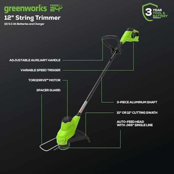 Greenworks 48V (2x24V) 21" Brushless Mower+12" String Trimmer+320CFM Blower,(2) 5.0Ah Batteries and 4A Dual Port Charger - Image 7