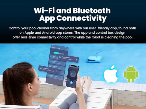 Hydro 4 Pool Robot, Pool Vacuum for Inground and Aboveground Pools, Floor, Wall and Waterline Cleaning and Scrubbing, Smart WiFi and Blutooth App Control, 50' Cord, Large Top Load Fine Filter Basket - Image 2