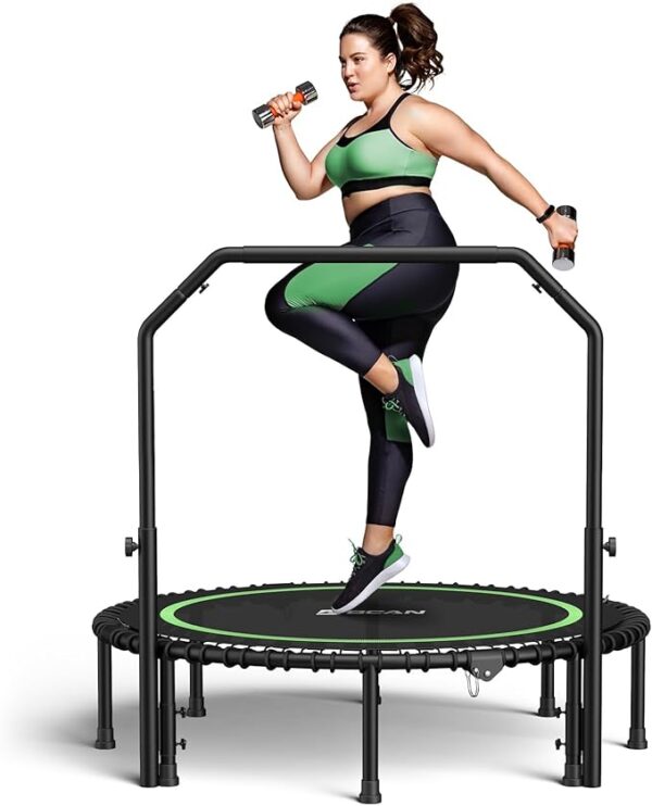 BCAN 450/550 LBS Foldable Mini Trampoline, 40"/48" Adult Fitness Trampoline with Bungees, U Shape Adjustable Foam Handle, Stable & Quiet Exercise Rebounder,Indoor/Outdoor Workout