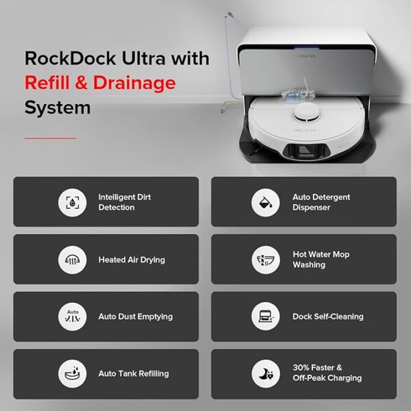 roborock S8 MaxV Ultra with Refill & Drainage System Robot Vacuum and Mop, FlexiArm Design, Auto Mop Washing&Drying, 10000Pa Suction, Obstacle Avoidance, 20mm Auto Mop Lifting, Smart Dirt Detection - Image 6