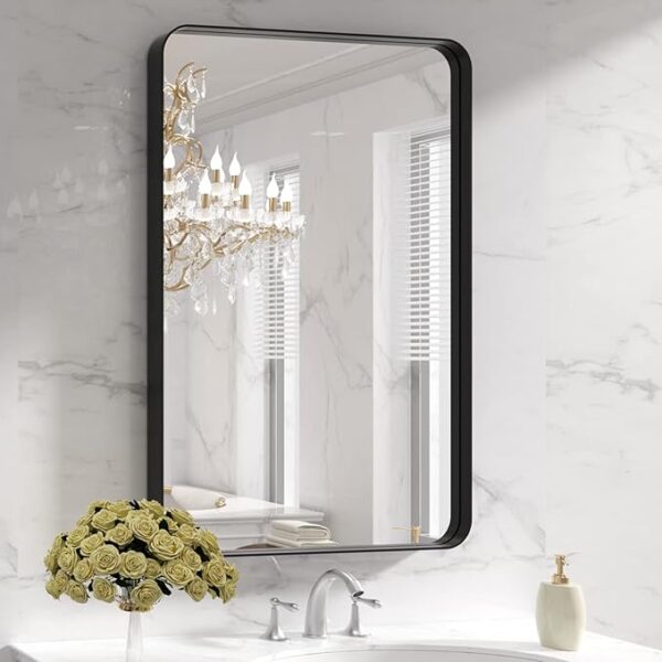 LOAAO 28X36 Inch Black Metal Framed Bathroom Mirror for Wall, Matte Black Bathroom Vanity Mirror Farmhouse, Anti-Rust, Tempered Glass, Hangs Horizontally or Vertically