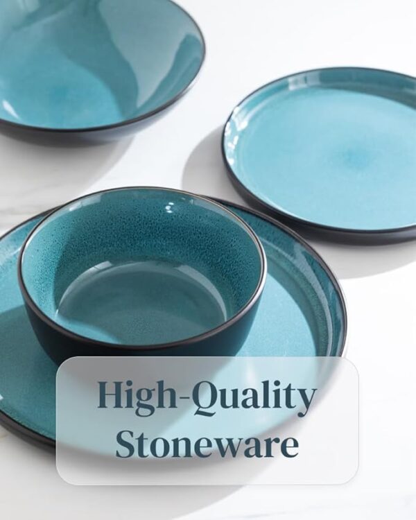 32 Piece Dinnerware Sets for 8 - Modern Style Stoneware Dinnerware Set - Scratch Resistant, Dishwasher Safe Plates and Bowls Sets Ceramic, Dish Set, Bowl and Plate Set - Black and Petrol Blue - Image 2