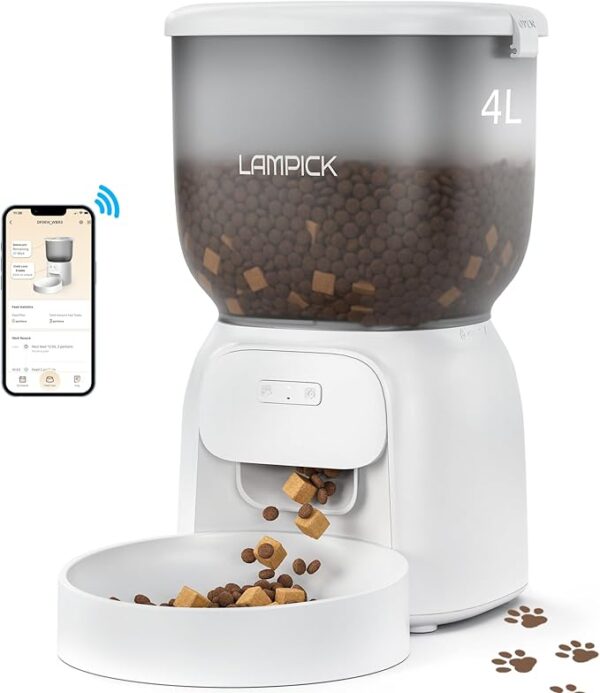 Smart Automatic Cat Feeder - WiFi Cat Food Dispenser with APP Control Up to 15 Portions((8g/Portion) 10 Meals Per Day, Dual Power Supply Pet Feeders for Cats/Dogs (4L/16.9 Cups)