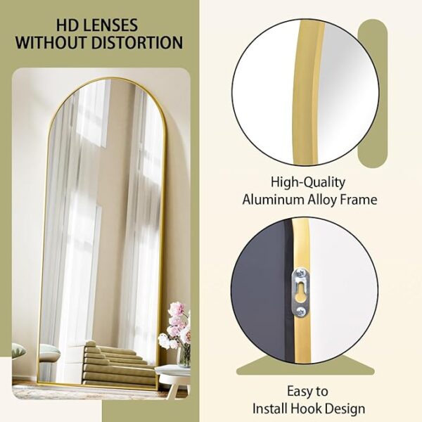 BEAUTYPEAK 71"x26" Arch Full Length Mirror, Full Body Floor Mirror with Stand Hanging or Leaning, Aluminum Alloy Frame Wall Mirrors for Bedroom, Dressing Room, Gold - Image 6