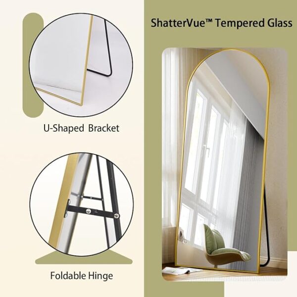 BEAUTYPEAK 71"x26" Arch Full Length Mirror, Full Body Floor Mirror with Stand Hanging or Leaning, Aluminum Alloy Frame Wall Mirrors for Bedroom, Dressing Room, Gold - Image 5